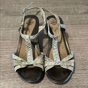 Abeo Biosystem Georgie Sandal Neutral Women Size 8W T-Strap Faux Animal Print